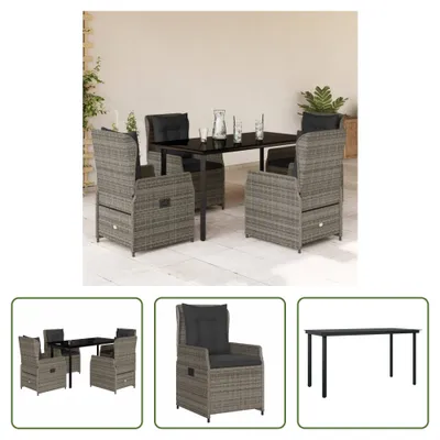 Produktbild von The Living Store 5-tlg. Garten-Essgruppe mit Kissen Grau Poly Rattan