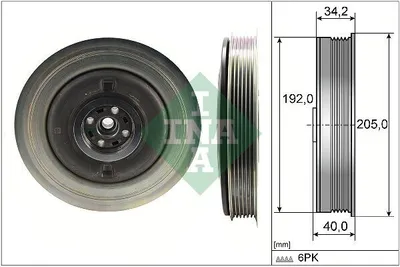 Produktbild von INA 544 0504 10 Riemenscheibe Kurbelwelle für VOLVO XC60 (156) 205mm