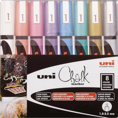 Obrázok produktu pre uni-ball 186209 8 uni-ball uni Chalk PWE-5M Kreidemarker farbsortiert 1,0 - 2,0 mm