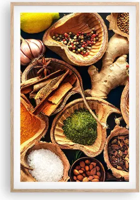 Produktbild von Gerahmtes Poster - Rahmen in heller Eiche - Küche Essen Kräuter Gewürze - 61x91,5 cm - Wand Bild - Wanddeko - Wandbilder - Wandposter - Bilderrahmen - Bilder - Kunstdruck - Wandbild - P2NPA61x91-2844
