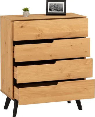 Produktbild von Kommode TIBOR mit 4 Schubladen, Anrichte Schubladenkommode im skandinavisches Design, Kiefer massiv, gebeizt/gewachst