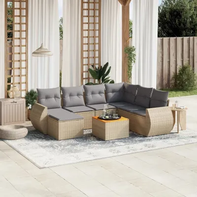 Produktbild von 8-tlg. Garten-Sofagarnitur mit Kissen Beige Poly Rattan 3257452
