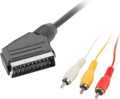 Zdjęcie produktu dla Lanberg CA-EURC-10CC-0018-BK, 1,8 m, SCART (21-pin), 3 x RCA, Męska, Męska, Czarny