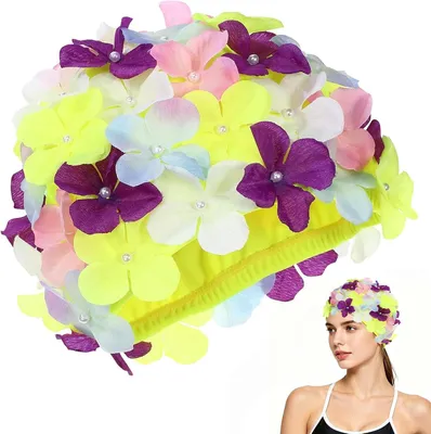 Produktbild von Damen Schwimmkappe mit 3D Blumenmuster, leicht, Einheitsgröße, für Schwimmen