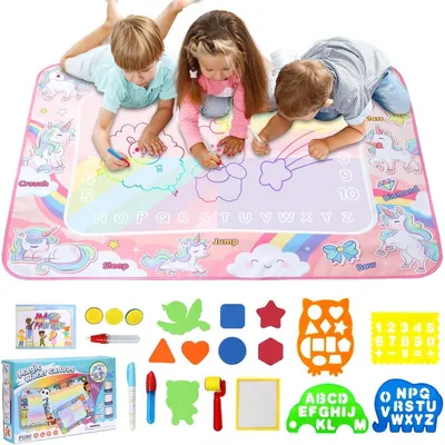 Produktbild von Wasser-Malmatte 120x90cm, XXL Aqua Doodle Matte mit Wasserstift, für Kinder 2-7 Jahre, Einhorn-Design, inkl. Zubehör