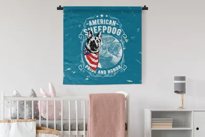 Produktbild von MuchoWow® Wandteppich Wandbehang Jahrgang - Hund - Amerika 90x90 cm Tapisserie Dekoration Wandtuch - Wandaufhänger