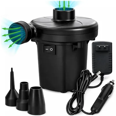 Immagine prodotto di Pompa elettrica KRUMAD 12V/230V, 50W, con funzione di gonfiaggio e sgonfiaggio, 3 accessori, per materassi ad aria, piscine, barche e giocattoli