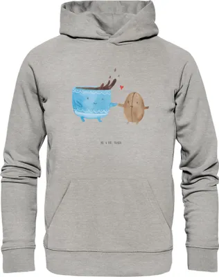 Produktbild von Mr. & Mrs. Panda Kuschelhoodie Kaffee Bohne Größe M - Heather Grey - Geschenk, Hoody, Kapuzenpullover, Zufriedenheit, Pulli, Genuss, Hoodie, Bedruckter, Lustige Sprüche