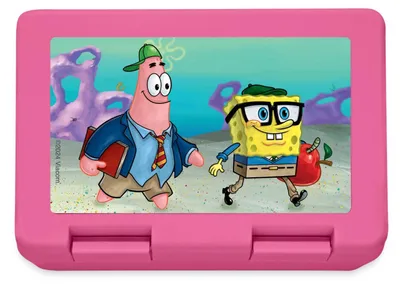 Produktbild von Spreadshirt Spongebob Schwammkopf Und Patrick Gehen Zur Schule Brotdose Lunchbox, One size, Pink