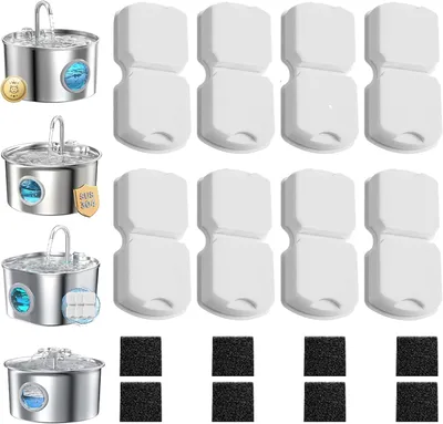 Productafbeelding van Vervangingsfilters kattenfontein - 8 koolfilters en 8 schuimfilters - geschikt voor Atmziqxr roestvrijstalen fonteinen