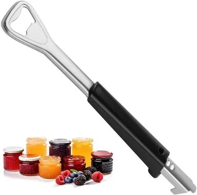Imagen del producto de Ibenzoa® Abrebotellas 2 en 1 para botellas y tapas – ajustable de 1 a 10 cm, acero inoxidable con mango  antideslizante, sin rayaduras, color plateado