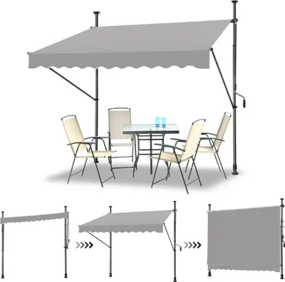 Produktbild von LZQ 400x120cm Klemmmarkise Einziehbar Balkonmarkise mit Handkurbel, Markise Sonnenschutz ohne Bohren Höhenverstellbar, Grau