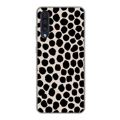 Produktbild von MuchoWow® Handyhülle Schutzhülle Hülle für Samsung Galaxy A30s Polka dots - Schwarz - Beige Silikon Softcase Handy Hülle - Karteninhaber