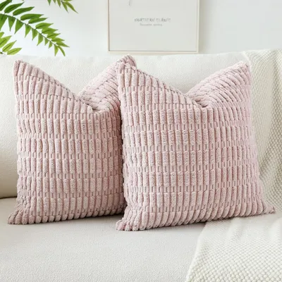 Immagine prodotto di Set di 2 federe per cuscini in velluto cotone, colore rosa, 45x45 cm