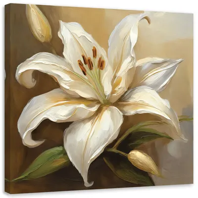 Image de Toile 3D Lys 30x30 Feeby Beige image pour le mur prête à accrocher