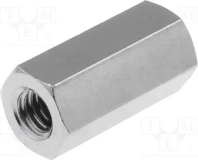 Productafbeelding van 10 afstandsmuffen met schroefdraad aan de binnenkant: M4, 15 mm, zeshoekig, messing. Afmetingen: 116 x 15 mm