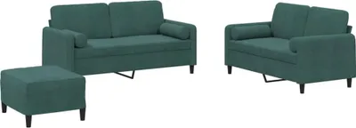 Produktbild von vidaXL 3-tlg. Sofagarnitur mit Kissen Dunkelgrün Samt