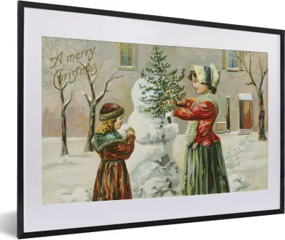 Produktbild von MuchoWow® Gerahmtes Poster Weihnachten - Schnee - Weihnachtskarte 60x40 cm - Poster mit Schwarzem Bilderrahmen Wandposter Rahmen Foto Bilder - Schlafzimmer - Plakat in Rahmen - Drucken