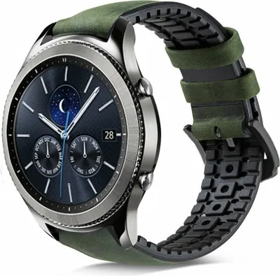 Produktbild von Strap-it Samsung Gear S3 Silikon-/Lederarmband (Schwarz/Grün)