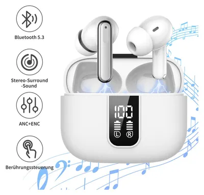 Produktbild von CMYbabee Bluetooth Kopfhörer, In Ear Kopfhörer Kabellos Bluetooth 5.3 mit Tiefer Bass, Kabellose Kopfhörer Noise Cancelling Earbuds mit 4 ENC Mic, IPX7 Wasserdicht Ohrhörer, USB-C, Weiß