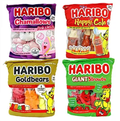 Produktbild von XXL Haribo Gummibärchen Kuscheltier Beutel 4er Set