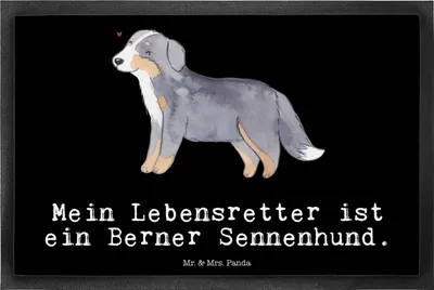 Produktbild von Mr. & Mrs. Panda bodenmatte Berner Sennenhund Lebensretter 40 x 60 cm - Schwarz - Geschenk, Schmutzfangmatte, fußmatte, Fußabstreifer, Outdoor-Matte, Schmutzfänger