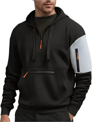 Produktbild von ASKSA Hoodie Herren Pullover Langarm Sweatjacke Kapuzenpullover Farbblock der aermel Sweatshirt,Schwarz,L