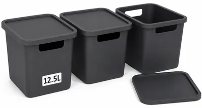 Produktbild von Plastard Aufbewahrungsbox mit Deckel 3er-Set 12,5 Liter in Anthrazit