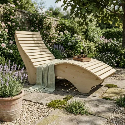 Produktbild von Holzliege Wellenliege Waldsofa Relaxliege Gartenliege "Ruhe-Vroni" (Fichte) Breite 80cm Himmelsliege