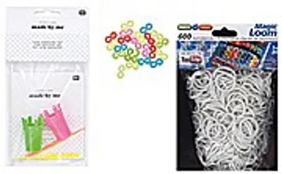 Produktbild von Gummibänder-Set + 50 Verschlüsse Loom S-Haken multicolor + 600 Magic Loom Bands Weiß