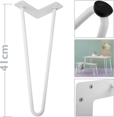 Produktbild von 4x Hairpin Legs Tischbeine Möbelfüße Schreibtisch &Esstischbeine  Zubehör DIY Tisch - 41cm Weiß