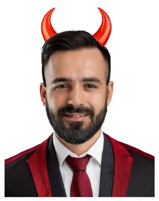 Produktbild von Haarreif mit roten Teufelshörnern als Kostümzubehör für Karneval und Halloween, KI-generiertes Bild