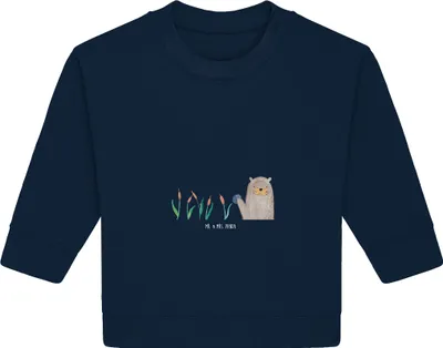 Produktbild von Mr. & Mrs. Panda Organic Baby Pullover Otter Stein 24. - 36. Monat - French Navy - Geschenk, Bullover, Pflanzen, Seeotter, Munter, See, Neugierig