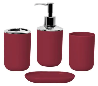 Produktbild von 4-teiliges Badezimmer-Zubehör-Set Weinrot