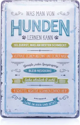 Image de Nostalgic-Art - Plaque en métal 20 x 30cm - PfotenSchild - Was man von Hunden lernen kann