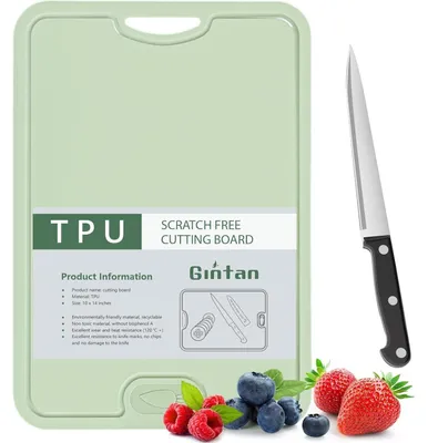 Produktbild von Flexibles TPU Schneidebrett BPA-frei mit Messer- und Saftrille, kratzfest, spülmaschinenfest, rutschfest, Grün