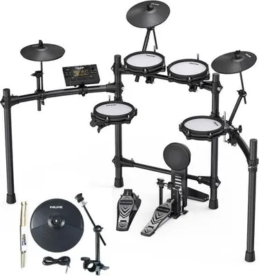 Produktbild von Nux DM-210 E-Drum Schlagzeug mit Becken-Pad und Drumsticks