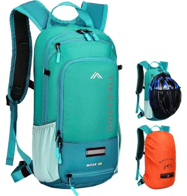 Produktbild von Fahrradrucksack 10L mit Regenschutz und Helmnetz, wasserdicht, Türkis