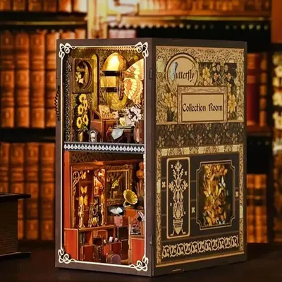 Obrázek produktu pro DIY knihovna ve tvaru muzea motýlů - 3D puzzle - 399 dílků - miniaturní domeček - s LED osvětlením