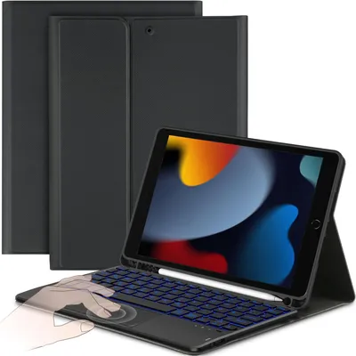 Obrázok produktu pre Puzdro s klávesnicou pre iPad 9. generácie, 10,2 palca, s dotykovým panelom a 7-farebným podsvietením, odnímateľné, čierna farba