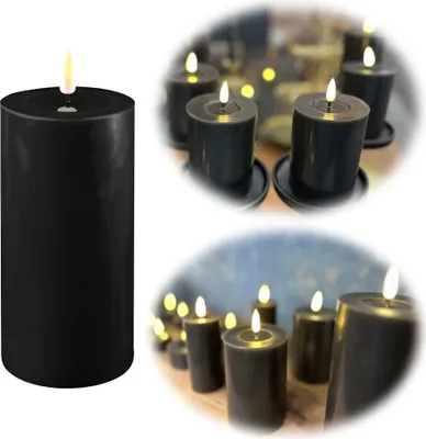 Produktbild von LS-LebenStil Real Flame 3D LED Stumpenkerze 10cm Ribe Schwarz Echtwachs flackernde flammenlose Kerze Blockkerze optional mit Fernbedienung und Timer
