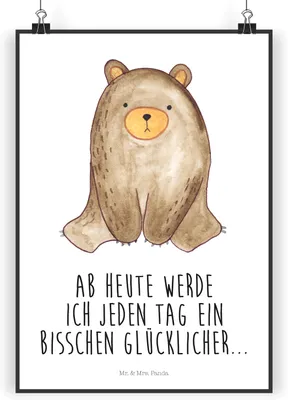 Produktbild von Mr. & Mrs. Panda Bild Bär sitzend DIN A5 - Weiß - Geschenk, drucke, wanddeko, Teddy, Kunstdruck, Plakat, Posterdruck
