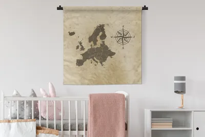 Produktbild von MuchoWow® Wandteppich Wandbehang Karten - Europa - Windrose - Vintage 90x90 cm Tapisserie Dekoration Wandtuch - Wandaufhänger
