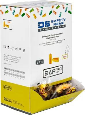 Produktbild von 200 Paar Ohrstöpsel in Spenderbox Gehörschutz Ohrschutz Einweg einzeln abgepackt gelb/orange EarProtect