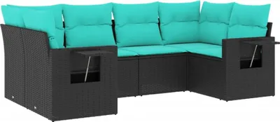 Image de vidaXL Ensemble de 6 canapés de jardin avec coussins, polyrattan noir