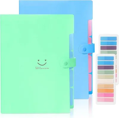 Immagine prodotto di Raccoglitore A4 a 5 scomparti, con etichette, blu/verde, per l'ufficio, la scuola e i viaggi
