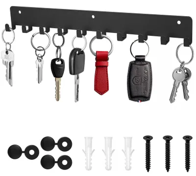 Image de Porte-clés avec 10 crochets, support mural noir pour clés