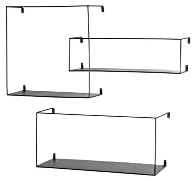 3er-Set Wandregale, schwarz, Metall, 40–55 cm breit
