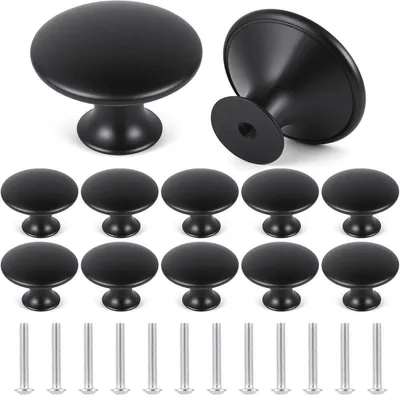 Productafbeelding van PromoHome® 12 ronde meubelknopen - zwart - 30 mm - zinklegering - kastgrepen met schroeven