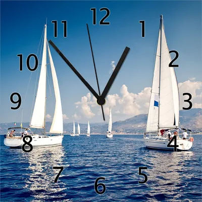 Produktbild von Wallario Design Wanduhr Segelschiff auf dem Mittelmeer aus Echtglas, Größe 30 x 30 cm